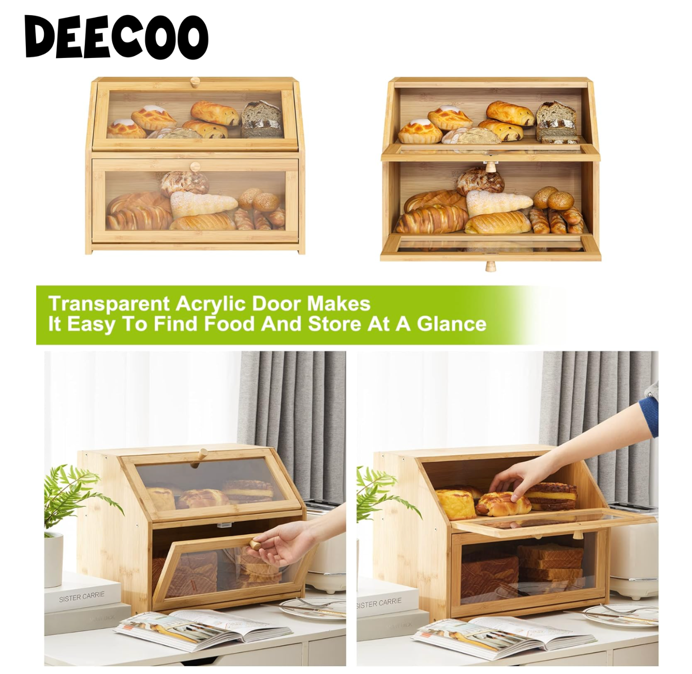 Boîte à Pain Double Couches en Bambou