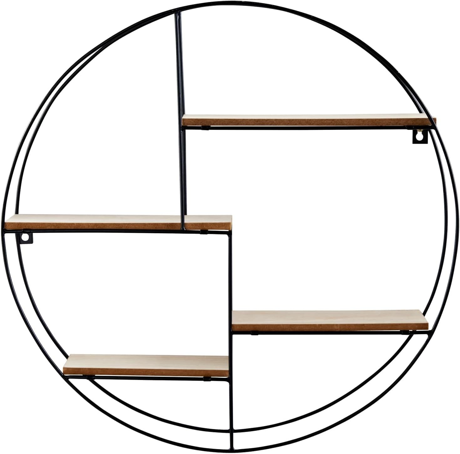 Étagère Murale Ronde Métal Noir & Bois 50cm