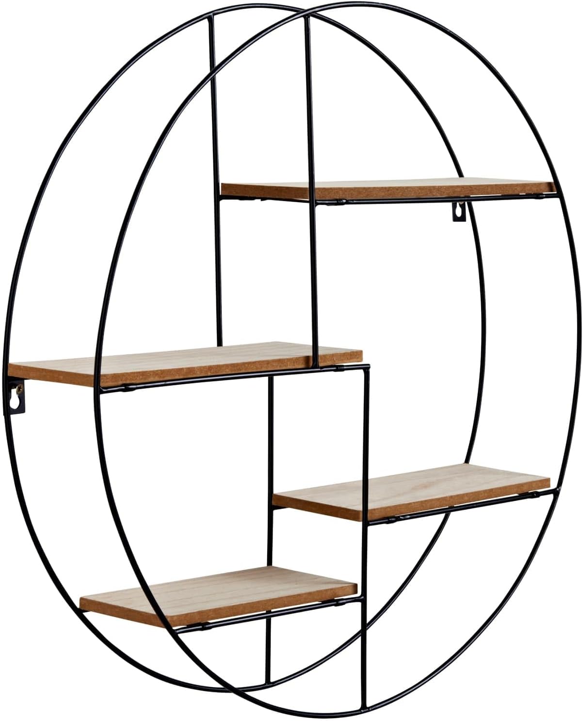 Étagère Murale Ronde Métal Noir & Bois 50cm