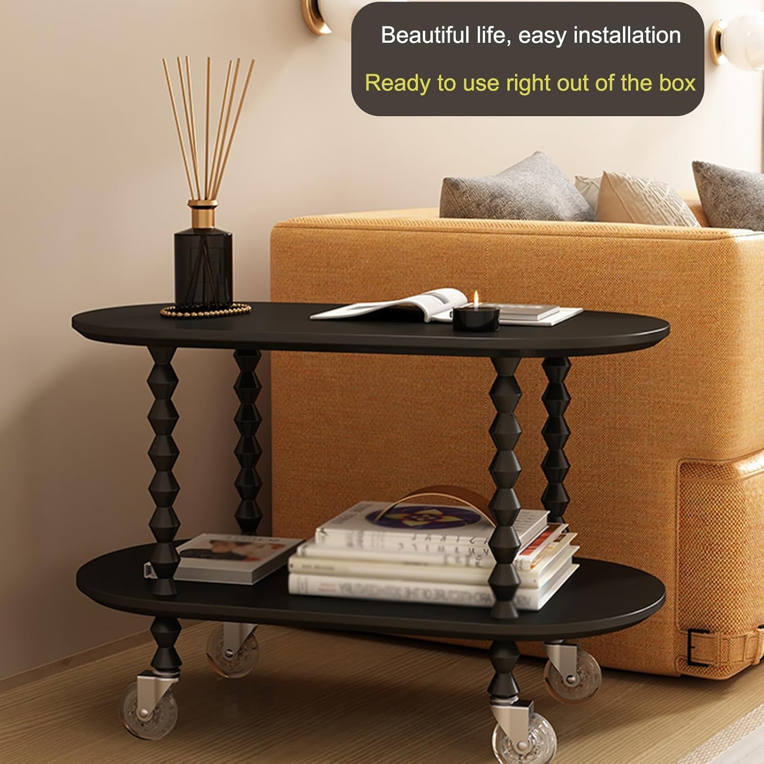 Table basse mobile style crème française – salon, canapé, appartement