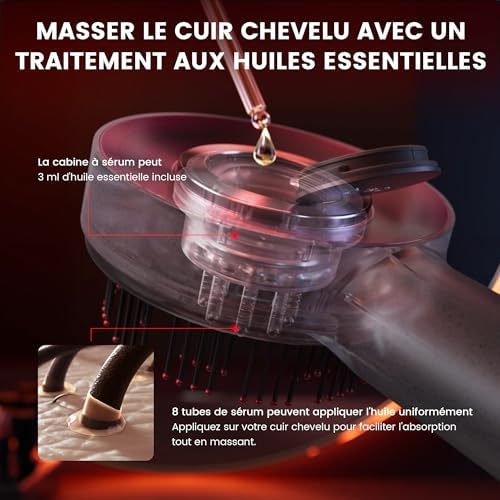 Masseur de cuir chevelu électrique avec lumière rouge et applicateur d'huile