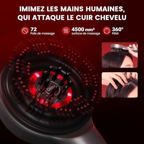 Masseur de cuir chevelu électrique avec lumière rouge et applicateur d'huile