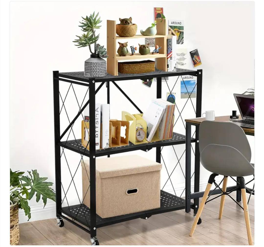 رف معدني متين قابل للطي بثلاثة مستويات