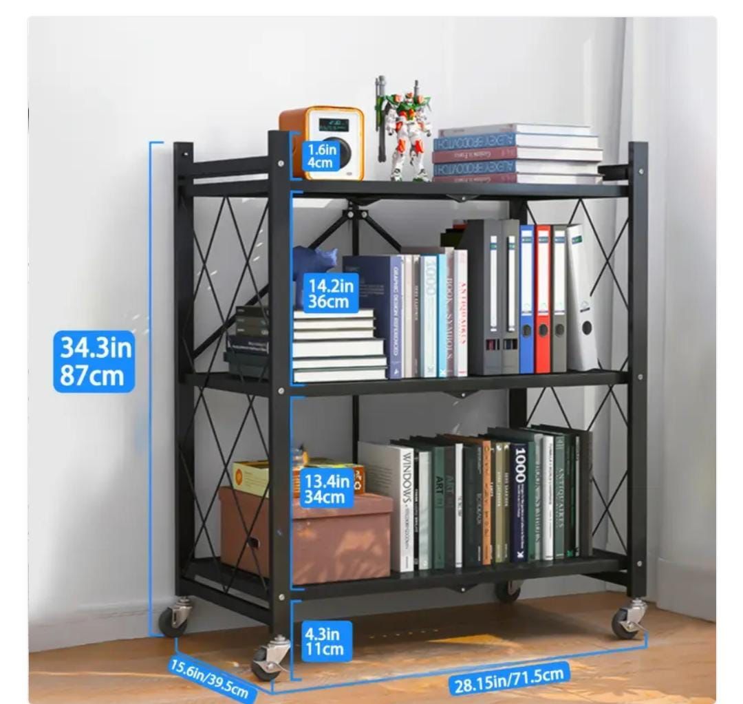 رف معدني متين قابل للطي بثلاثة مستويات