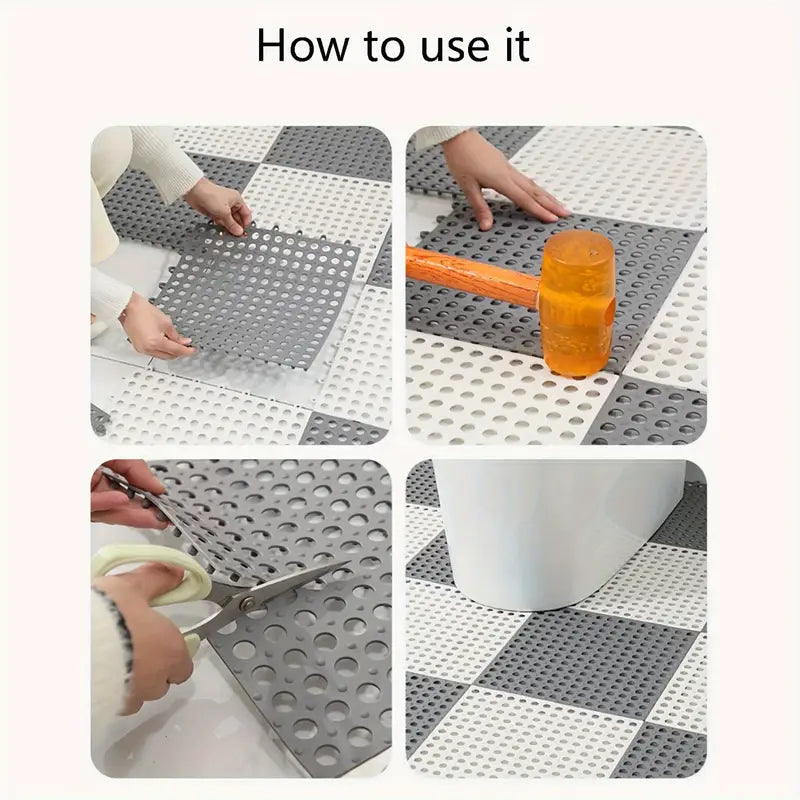 Tapis de Bain Transparents Anti-Dérapants – Lot de 12, Design Damier 🚿✨