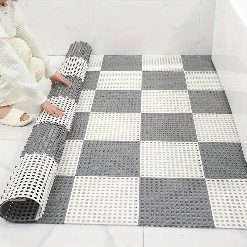 Tapis de Bain Transparents Anti-Dérapants – Lot de 12, Design Damier 🚿✨