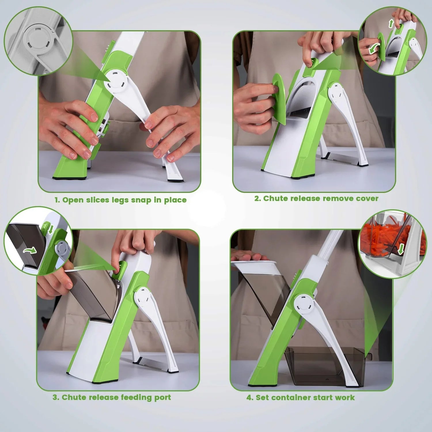 Coupe-légumes et fruits multifonction pour une découpe facile en formes variées.