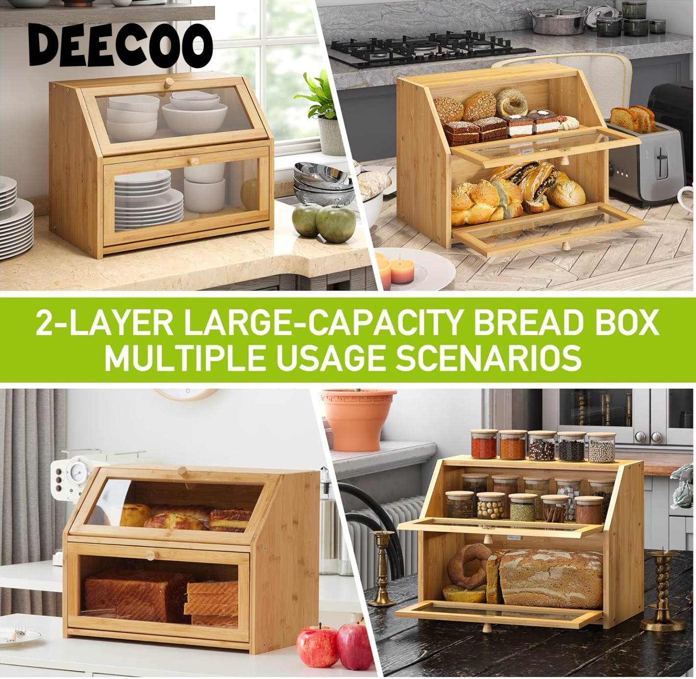 Boîte à Pain Double Couches en Bambou