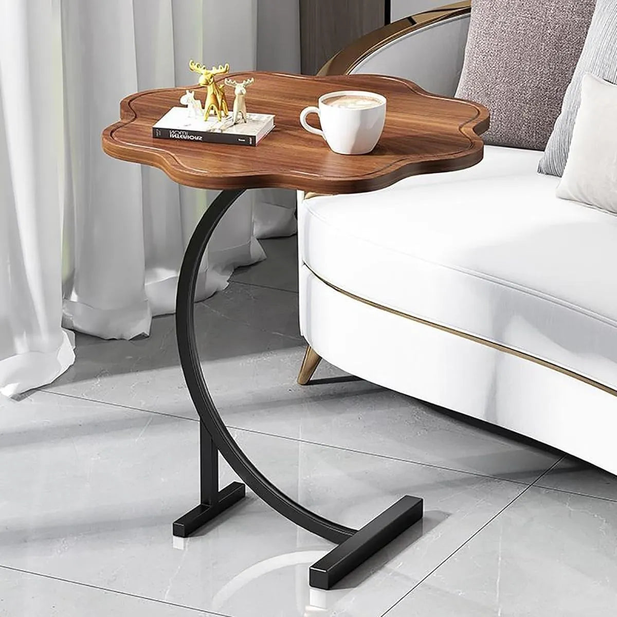 Petite table d'appoint blanche en C – Plateau télé pour canapé ou lit – Salon et chambre