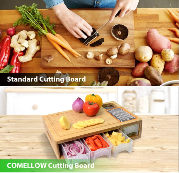 Planche à Découper en Bambou avec Bacs