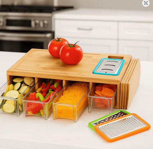 Planche à Découper en Bambou avec Bacs