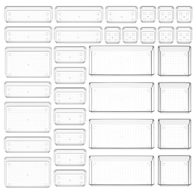 Clear Drawer Organizer Set – 25 Pieces