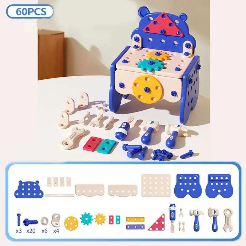 Boîte à Outils Éducative de 60 Pièces pour Enfants - Jouet de Construction et Puzzle